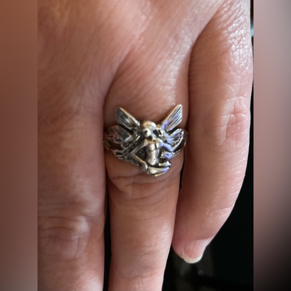 4 pc set Fairies. 925 silver Ring (Sz8) & Earrings Vintage Seagull pewter Brooch - Picture 8 of 14